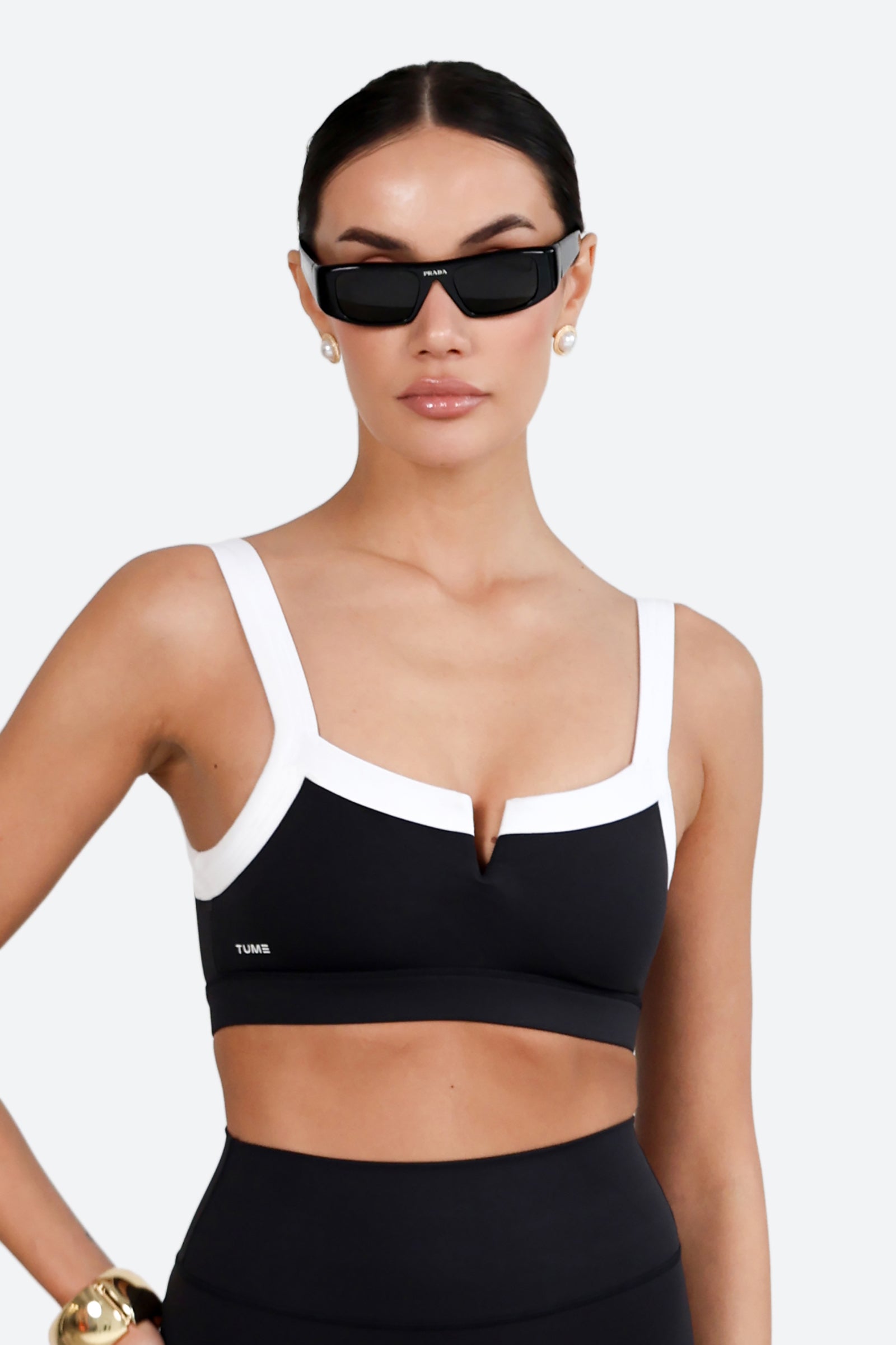 SuperSculpt Two Tone V Notch Sports Bra
